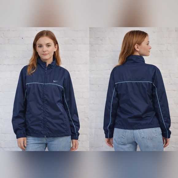 Nike Jackets & Blazers - vintage nike lined track jacket navy blue y2k embroidered swoosh s